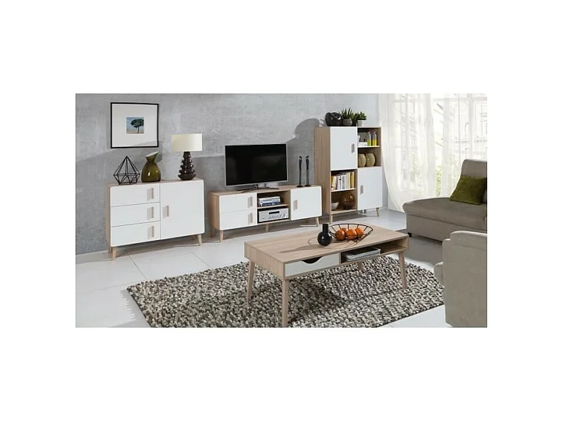 Table basse OSLO - Coloris chêne et blanc - Style scandinave - 120 x 60 x 45 cm