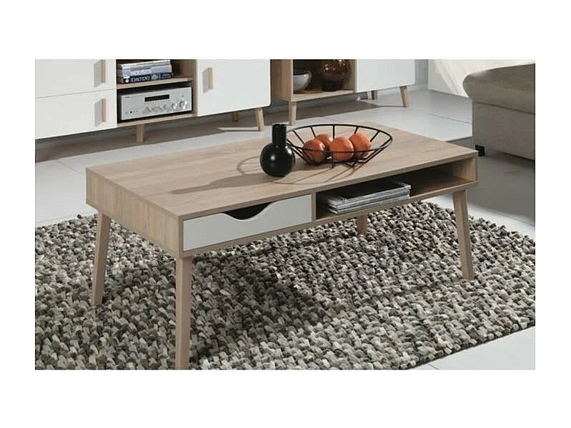Mesa baja OSLO - Color roble y blanco - Estilo escandinavo - 120 x 60 x 45 cm