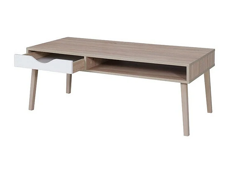 Mesa baja OSLO - Color roble y blanco - Estilo escandinavo - 120 x 60 x 45 cm