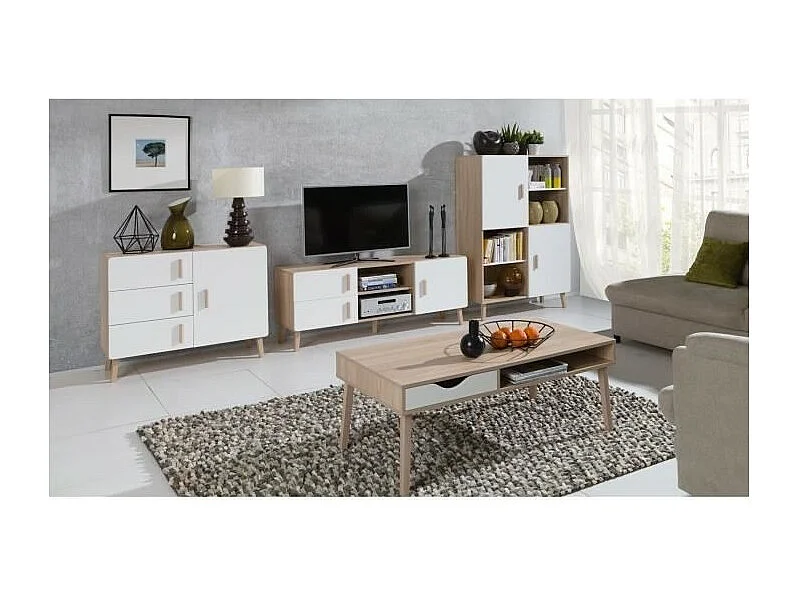 Mesa baja OSLO - Color roble y blanco - Estilo escandinavo - 120 x 60 x 45 cm