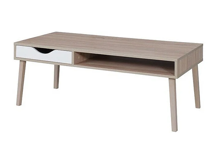 Table basse OSLO - Coloris chêne et blanc - Style scandinave - 120 x 60 x 45 cm