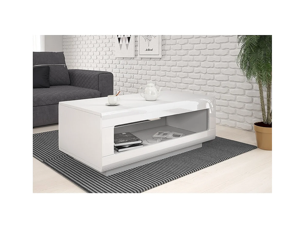 Table basse BREDA – Blanc brillant – 110x60 cm – Style design moderne