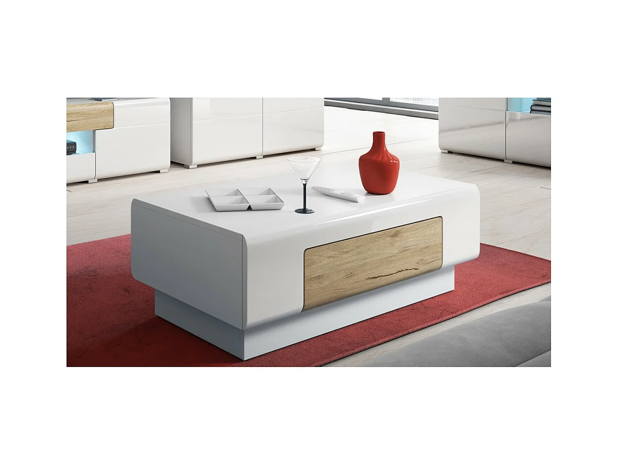 Table basse OHIO – Blanc mat et chêne 110x60 cm