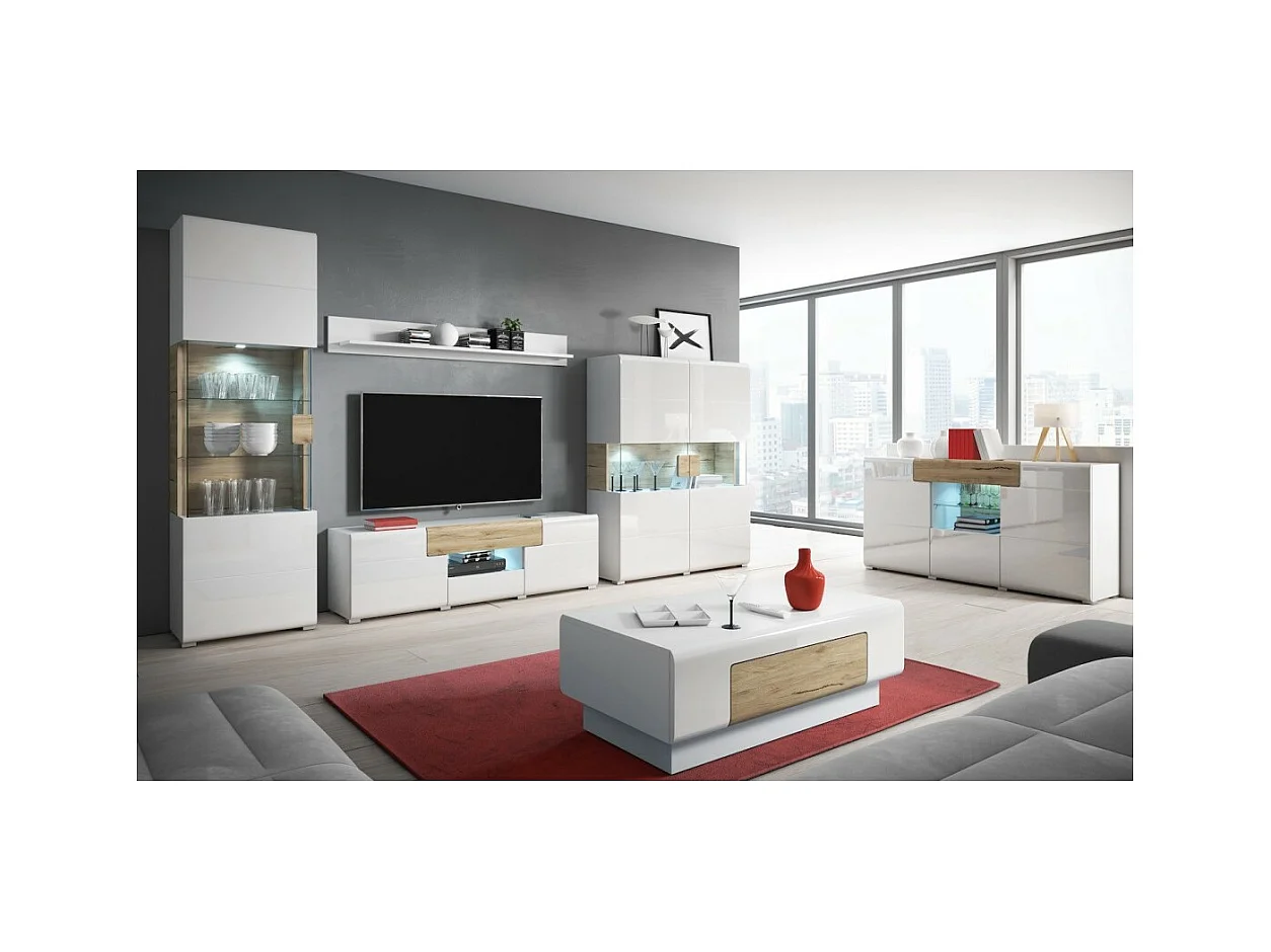 Table basse OHIO – Blanc mat et chêne 110x60 cm