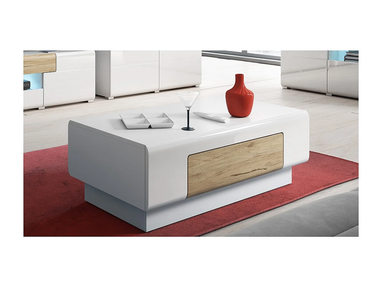 Mesa de centro coleção OHIO. Móvel estilo CONTEMPORÂNEO nas cores branco e carvalho.