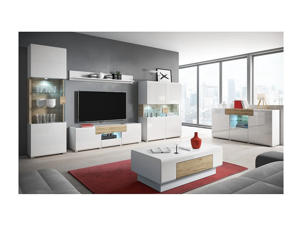 Mesa de centro coleção OHIO. Móvel estilo CONTEMPORÂNEO nas cores branco e carvalho.