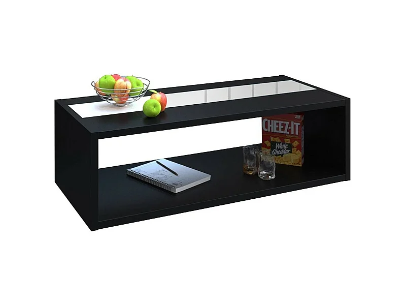 Mesa de centro DANN estilo contemporâneo preto com faixa envidraçada - L 116 x l 51 cm