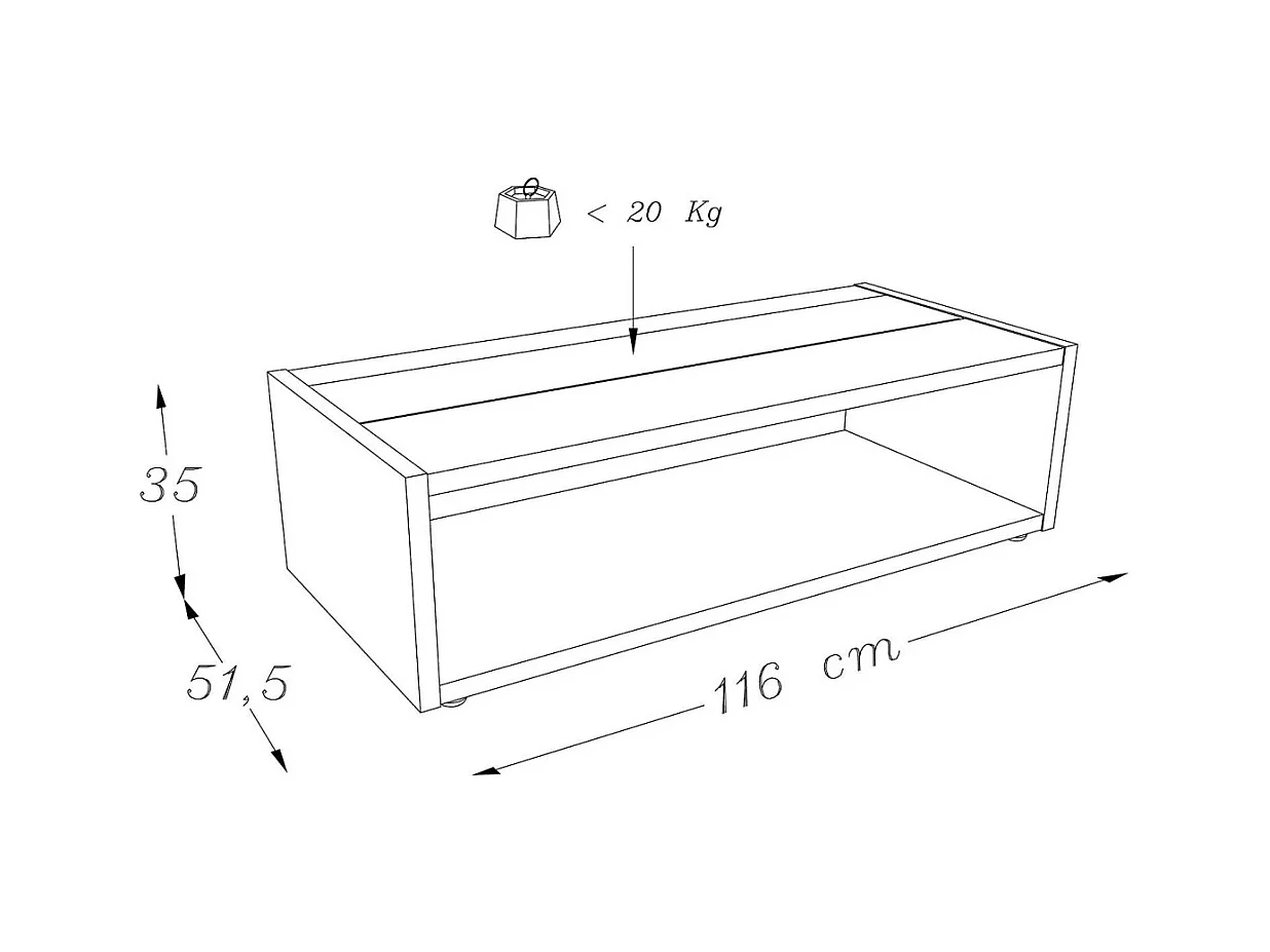 Mesa baja DANN negra con banda blanca brillante - 116 x 51 x 34 cm