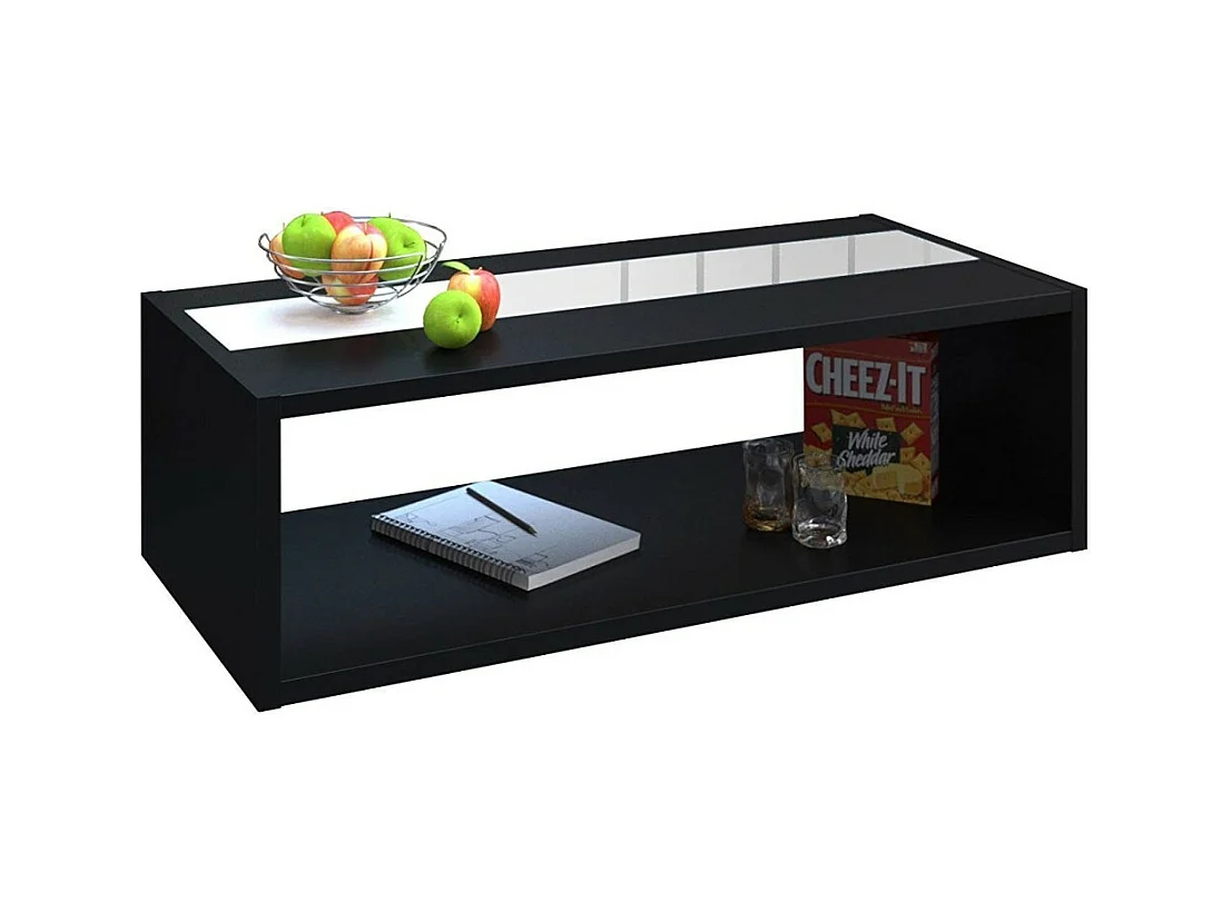 Table basse DANN noir avec bande blanche brillante - 116 x 51 x 34 cm