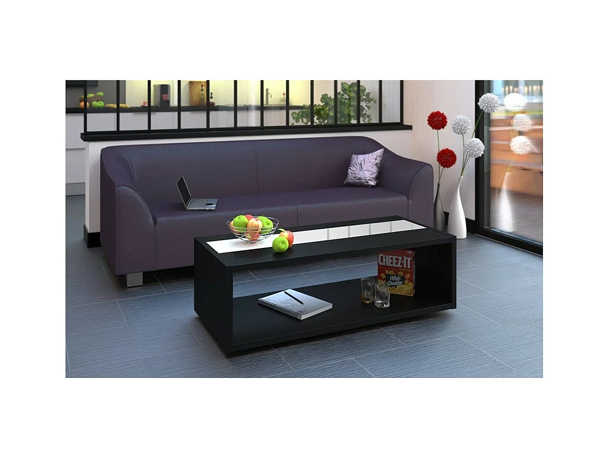 Tavolino basso DANN nero con fascia bianca lucida - 116 x 51 x 34 cm