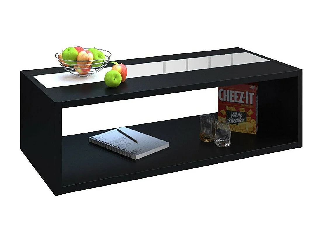 Mesa de centro DANN estilo contemporâneo preto com faixa envidraçada - L 116 x l 51 cm
