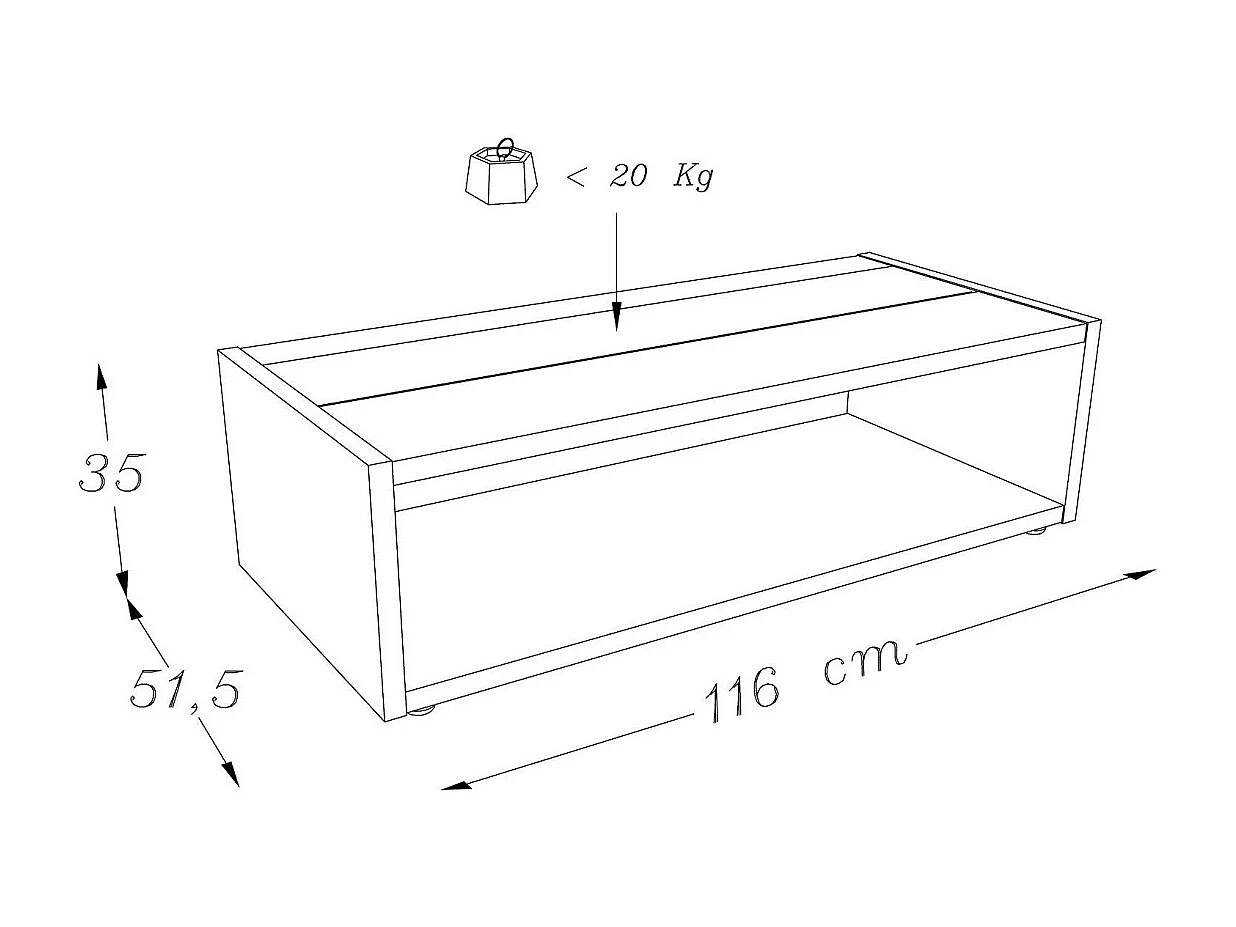 Mesa de centro DANN estilo contemporâneo preto com faixa envidraçada - L 116 x l 51 cm
