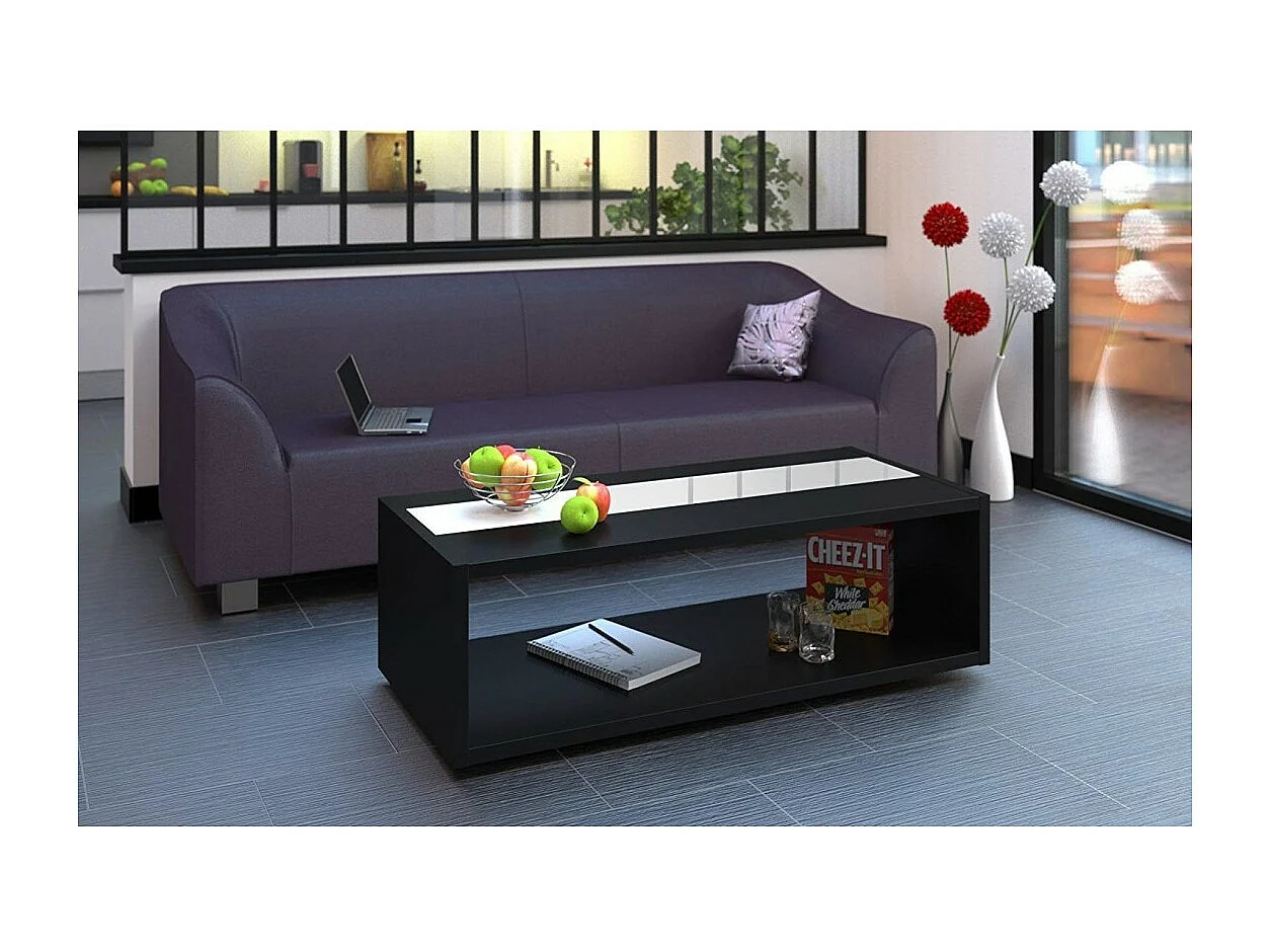Mesa de centro DANN estilo contemporâneo preto com faixa envidraçada - L 116 x l 51 cm