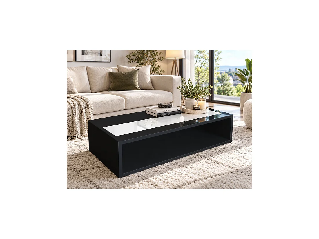 Lage tafel DANN zwart met glanzende witte band - 116 x 51 x 34 cm