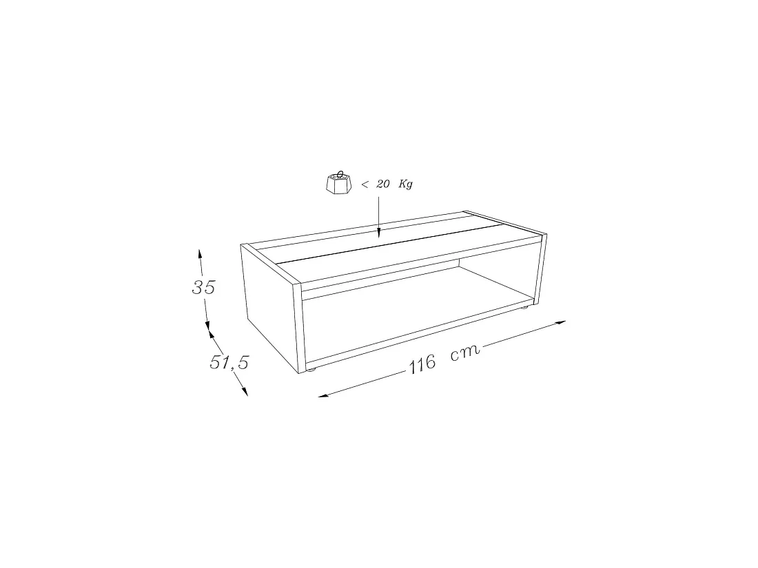 Lage tafel DANN zwart met glanzende witte band - 116 x 51 x 34 cm