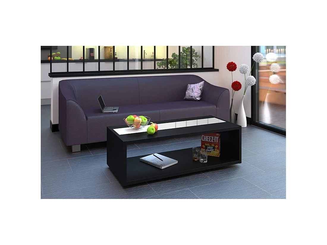 Lage tafel DANN zwart met glanzende witte band - 116 x 51 x 34 cm