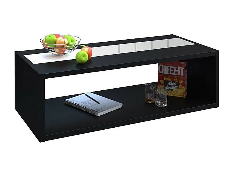 Table basse DANN noir avec bande blanche brillante - 116 x 51 x 34 cm