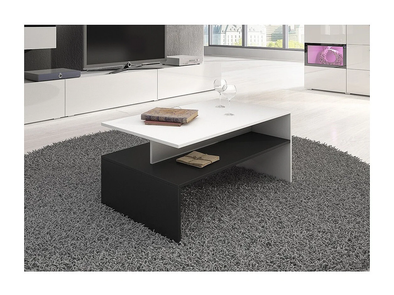 Salontafel RAMOS - Kleur zwart en wit - Modern ontwerp - Tussenblad en geometrische structuur