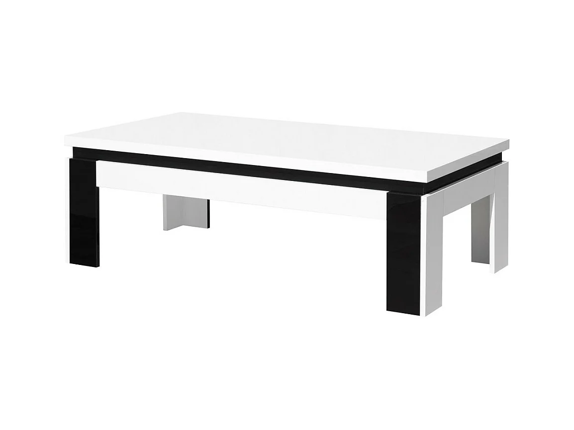 Mesa de centro design LINA branca e preta brilhante. Móvel ideal para a sua sala de estar.