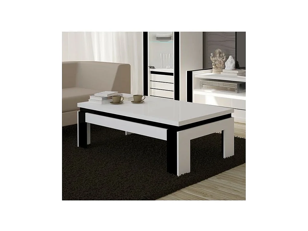 Mesa de centro design LINA branca e preta brilhante. Móvel ideal para a sua sala de estar.