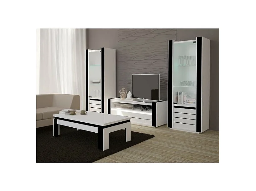 Mesa de centro design LINA branca e preta brilhante. Móvel ideal para a sua sala de estar.