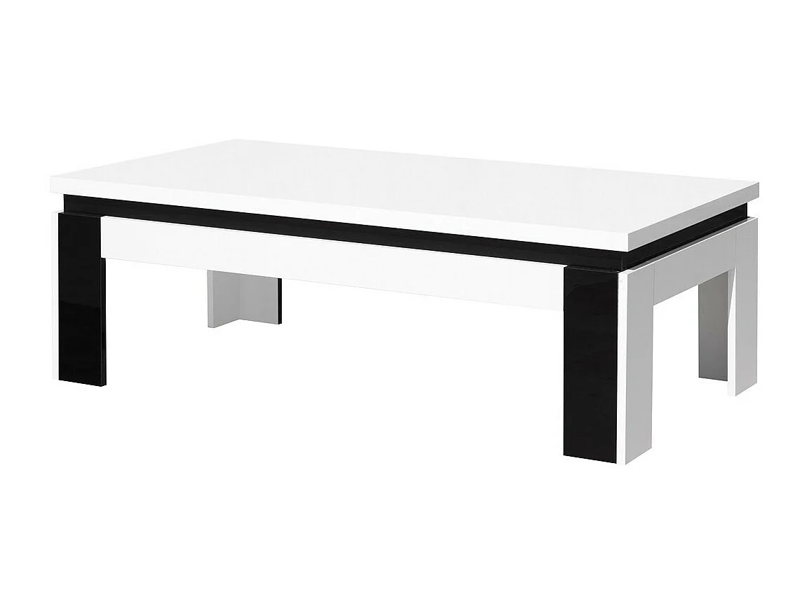 Table basse LINA blanche et noire brillante – 125 x 42 x 65 cm