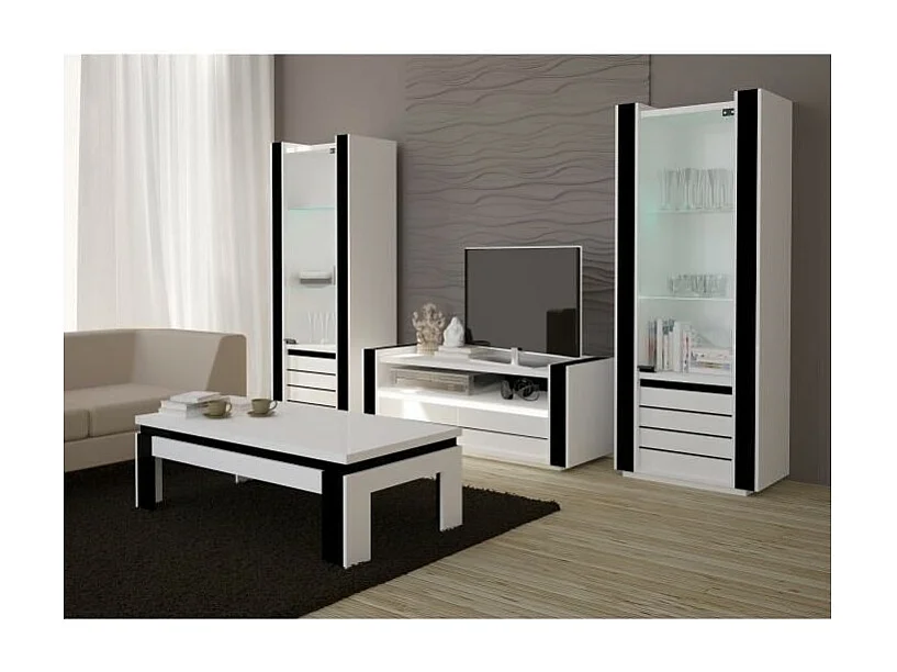 Table basse LINA blanche et noire brillante – 125 x 42 x 65 cm