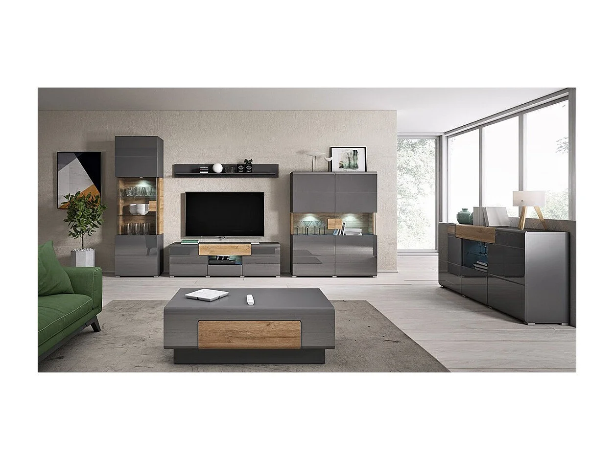 Table basse OHIO – Gris et chêne – 110x60 cm – Style contemporain