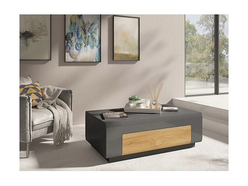 Table basse OHIO – Gris et chêne – 110x60 cm – Style contemporain