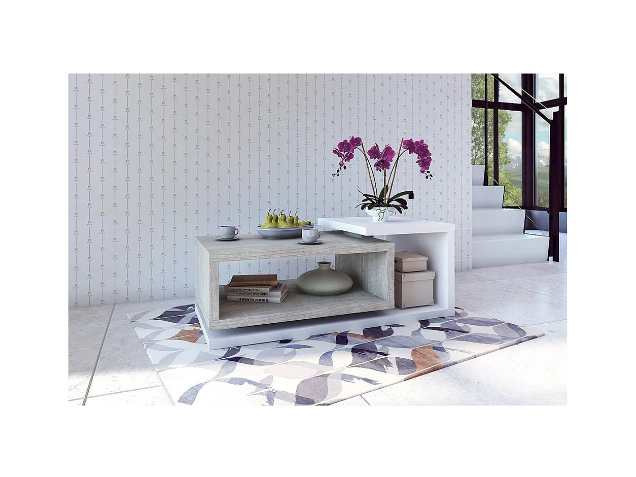 Table basse design collection BERGAME. Coloris blanc et gris. Style design