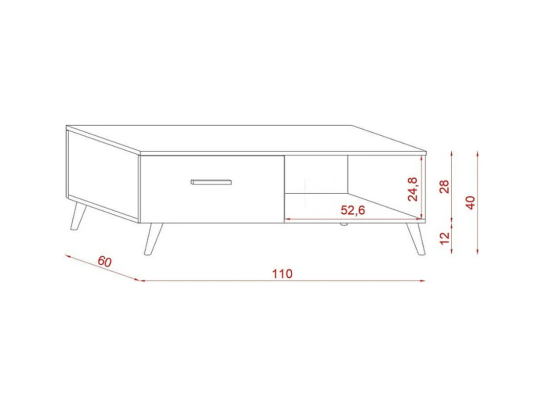 Table bassa EDEN 110 cm – 1 cassetto e 1 nicchia – Bianco e grigio