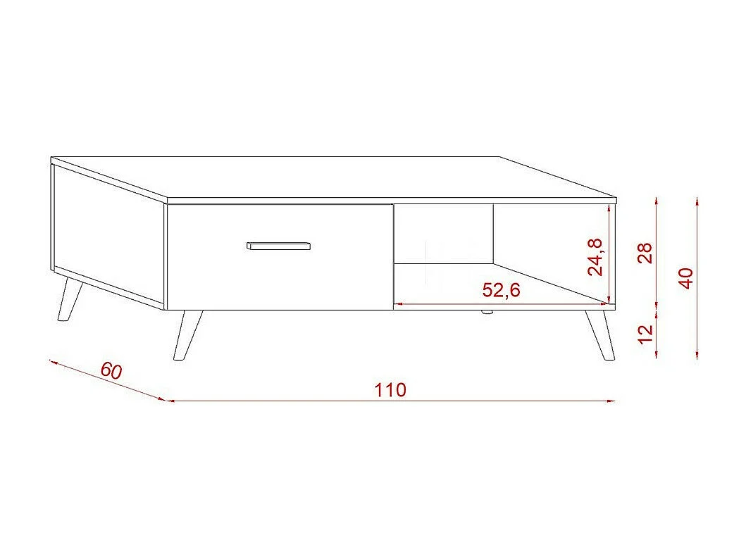 Table basse EDEN 110 cm – 1 tiroir et 1 niche – Blanc et gris