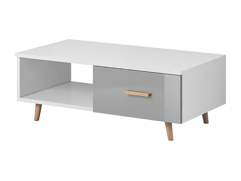 Table basse EDEN 110 cm – 1 tiroir et 1 niche – Blanc et gris