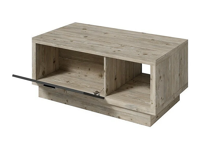 Table basse CORK 110x46x60 cm avec tiroir et niche, coloris aspect pin et gris anthracite
