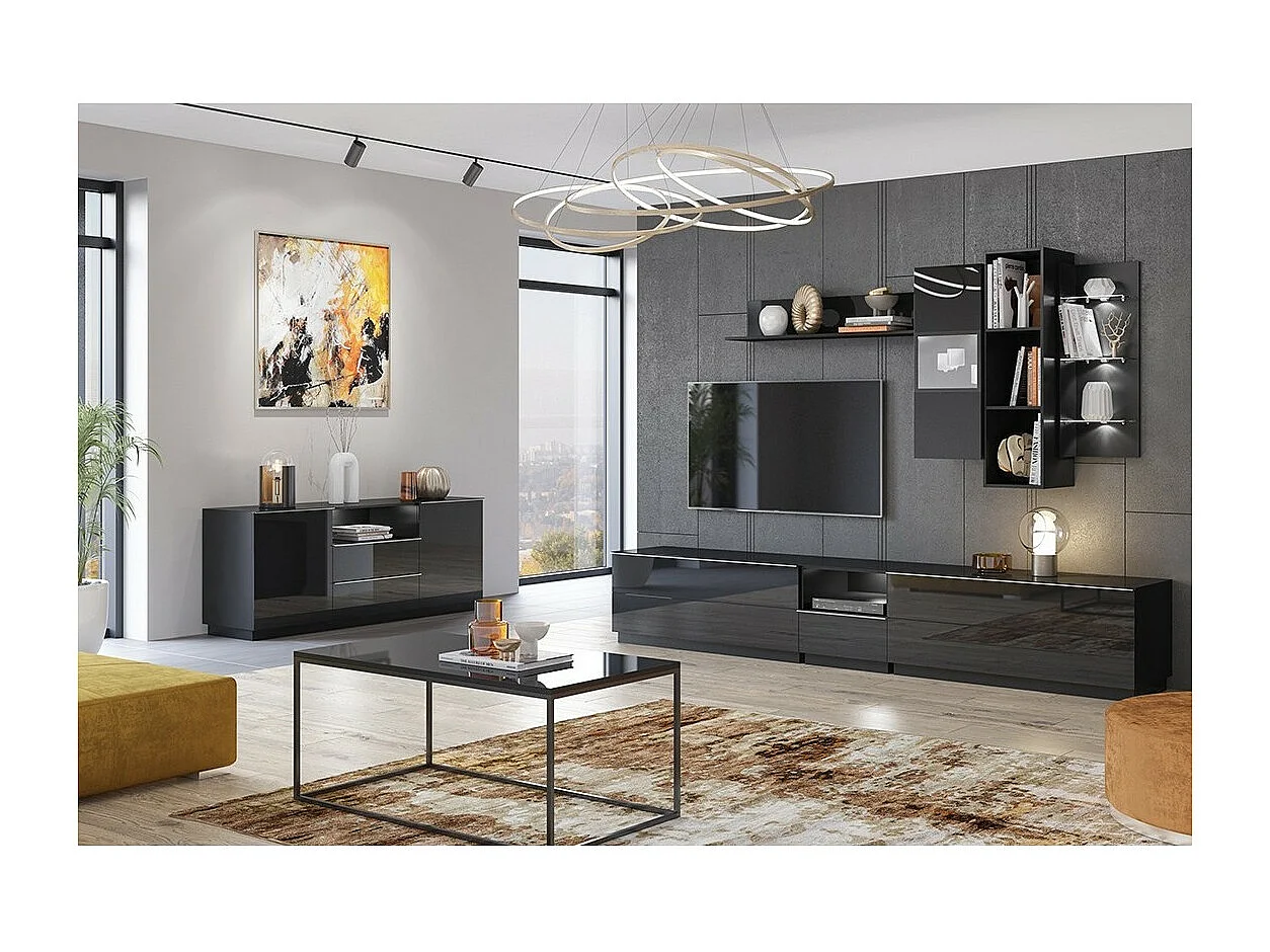 Table basse ZANTE – Rectangulaire 110x60 cm – Noir brillant pailleté – Style design