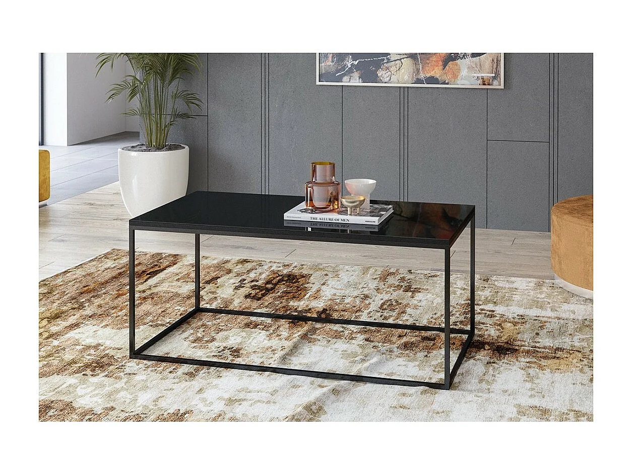 Table basse ZANTE – Rectangulaire 110x60 cm – Noir brillant pailleté – Style design