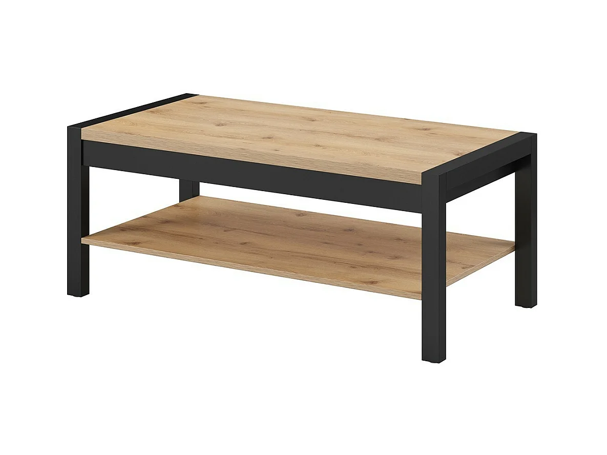 Table basse TIVORA – Rectangulaire 120x60 cm – Chêne et noir – Avec plateau de rangement