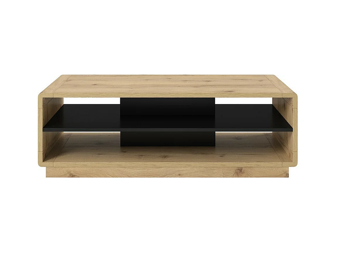 Salontafel in eiken en zwart uit de VILLA collectie met opbergvakken.