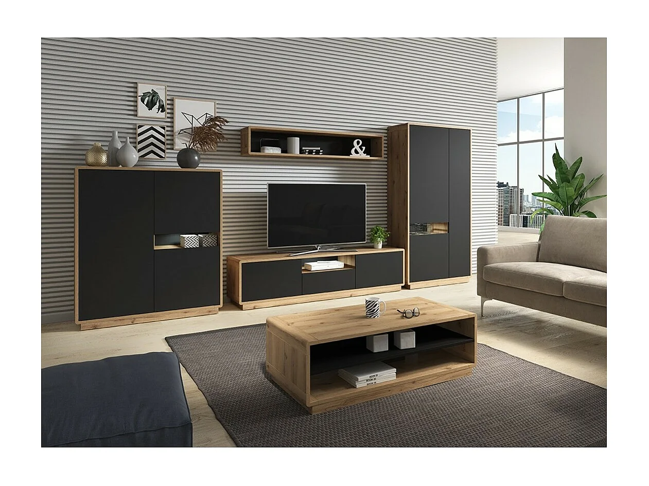 Salontafel in eiken en zwart uit de VILLA collectie met opbergvakken.