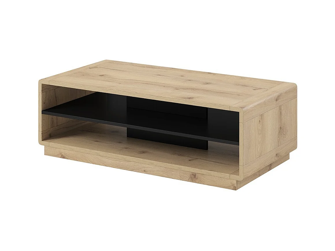Table basse VILLA – Rectangulaire 120x60 cm – Chêne et noir – Avec niches de rangement