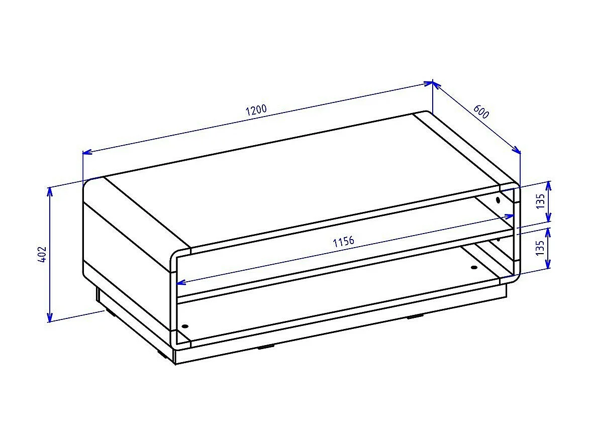 Table basse VILLA – Rectangulaire 120x60 cm – Chêne et noir – Avec niches de rangement