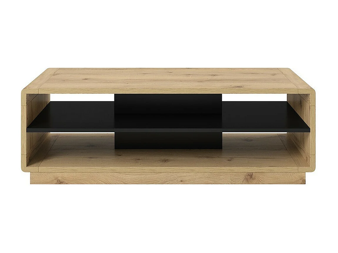 Table basse VILLA – Rectangulaire 120x60 cm – Chêne et noir – Avec niches de rangement