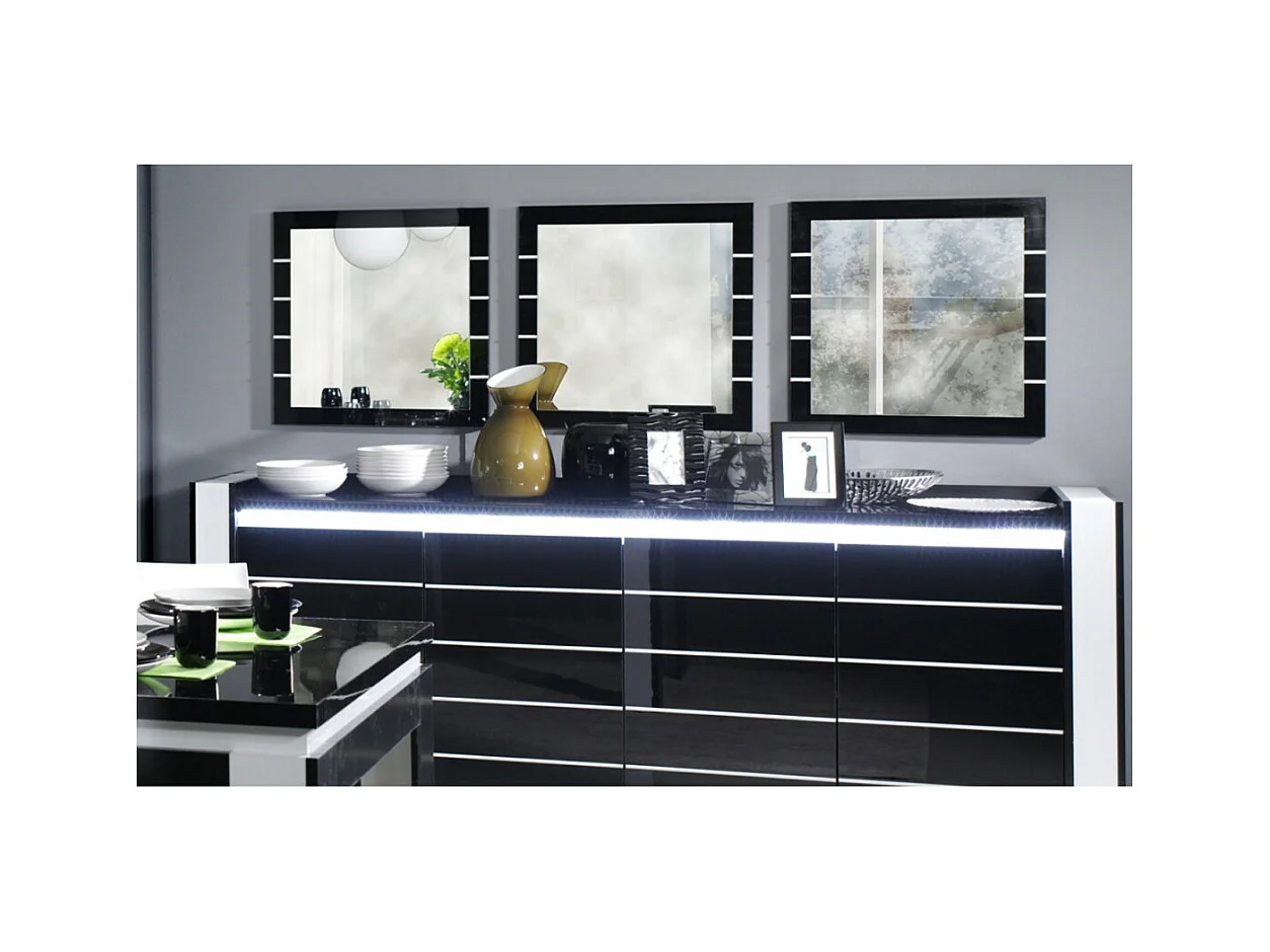 Set von 3 Spiegeln LINA in glänzendem Schwarz und Weiß – 60 x 60 cm