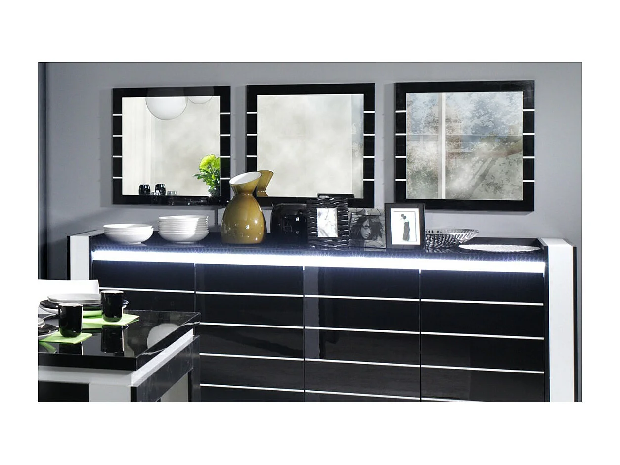 Set van 3 spiegels LINA in glanzend zwart en wit - 60 x 60 cm