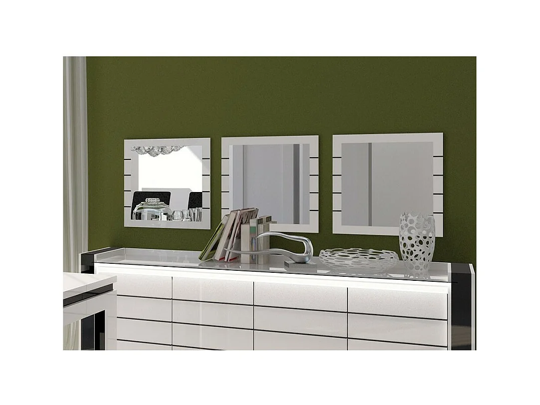 Lote de 3 espejos cuadrados LINA blanco y negro brillante - 60 cm