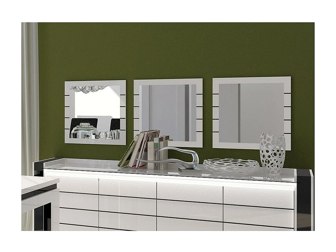 Set van 3 vierkante spiegels LINA in glanzend wit en zwart - 60 cm