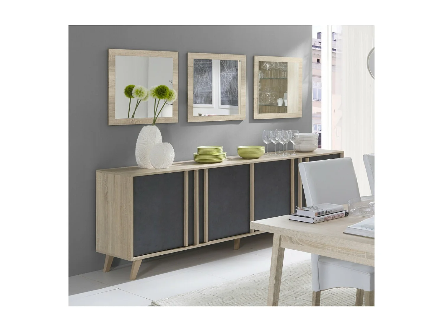 Lot de 3 miroirs MALMO coloris sonoma 60x60x3