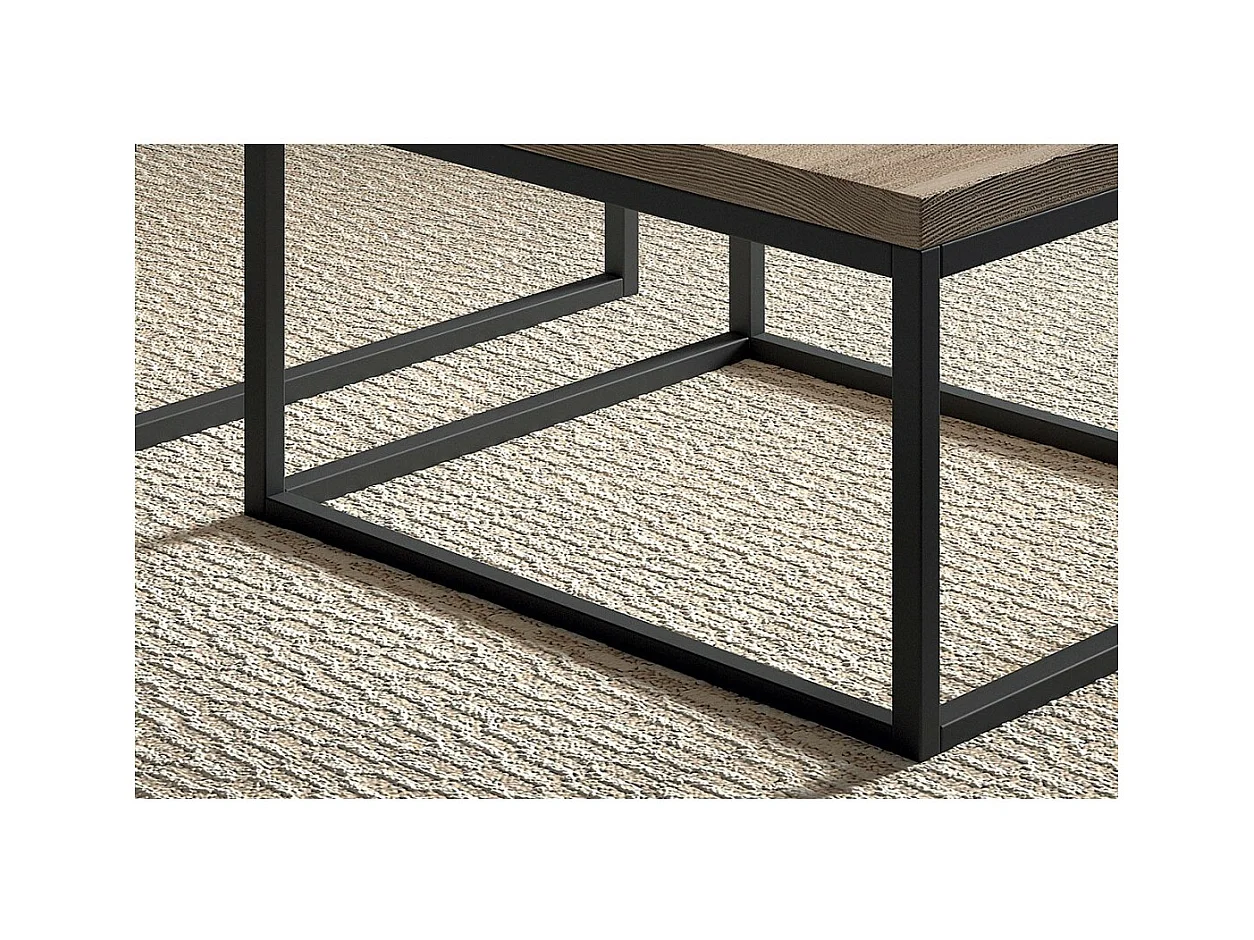 Mesa auxiliar estilo industrial HELLINGTON efecto roble viejo - Mesa de centro - Conjunto de 3 piezas