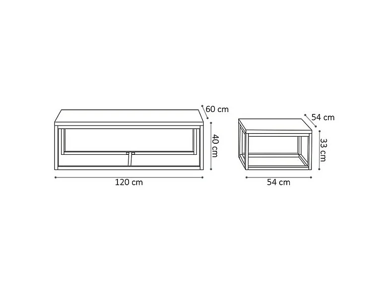 Mesa auxiliar estilo industrial HELLINGTON efecto roble viejo - Mesa de centro - Conjunto de 3 piezas