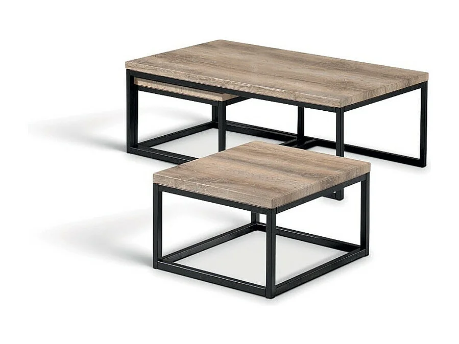 Table d'appoint style industriel HELLINGTON effet vieux chêne - Table basse - Ensemble 3 pièces